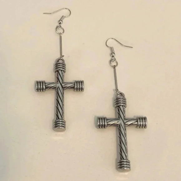 3 for $25/ Big Beautiful Cross Christian Silver Drop Earrings - Picture 3 of 4